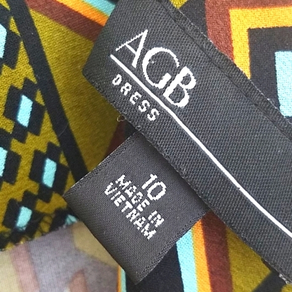 AGB Geometric Print Midi Dress Jewel Neck Sleeveless Career Office Teacher Artsy - Picture 8 of 8